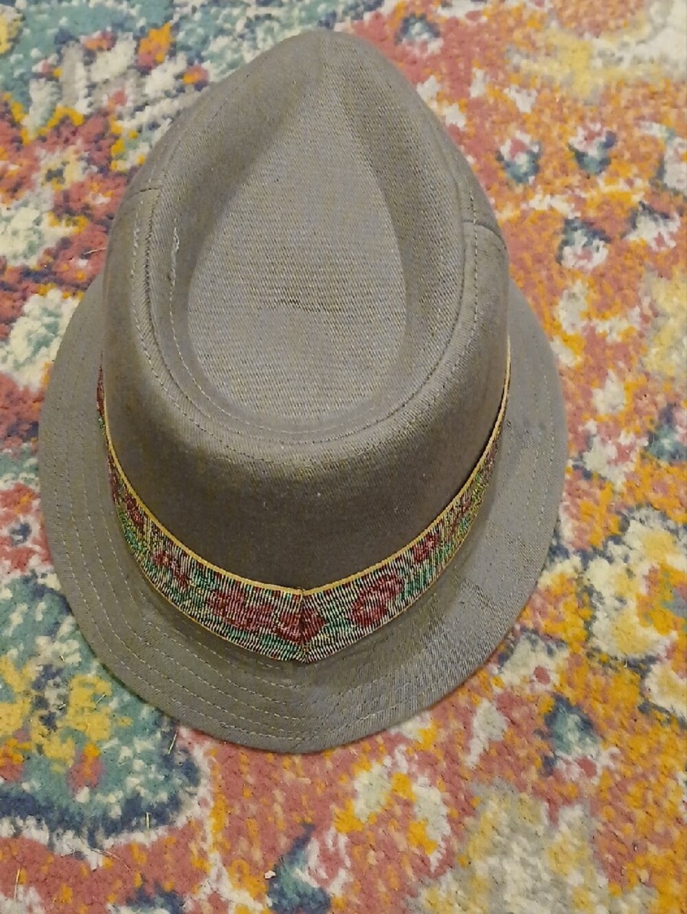 Gray Fedora with Colorful Beaded Band - Picture 2 of 6